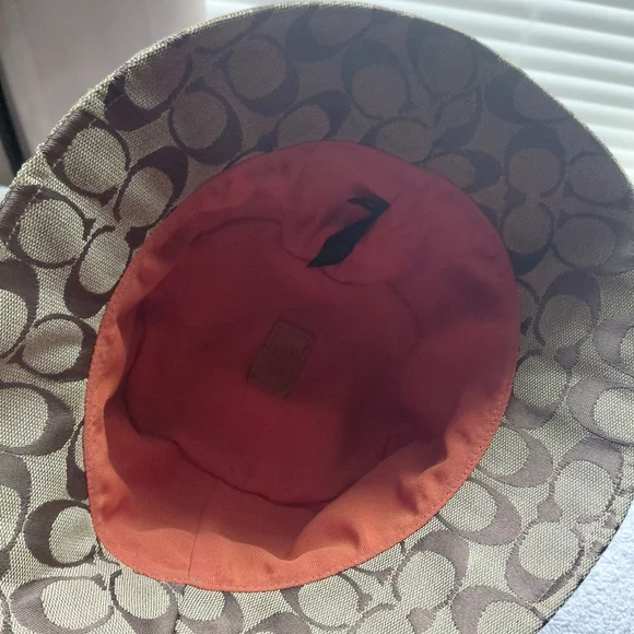 Coach Brown Monogram Hat with Orange Interior - Picture 5 of 6